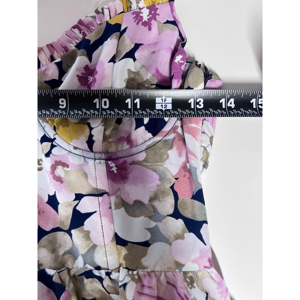 Lulus Floral Tiered Midi Dress Navy Pink Yellow Sweetheart Bustier XS New - Picture 5 of 9